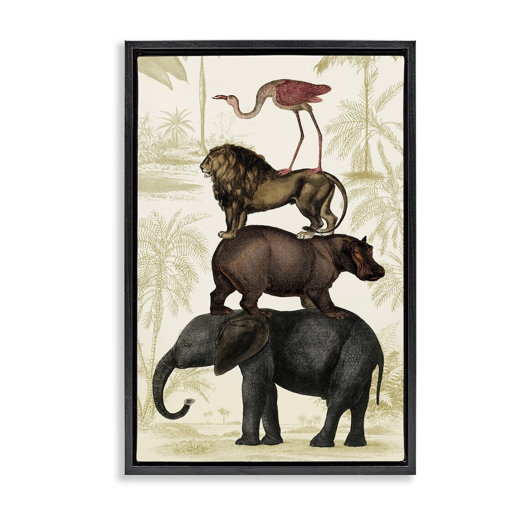 Stupell Jungle Animals Tower Framed Floater Canvas Wall Art Design By Victoria Barnes