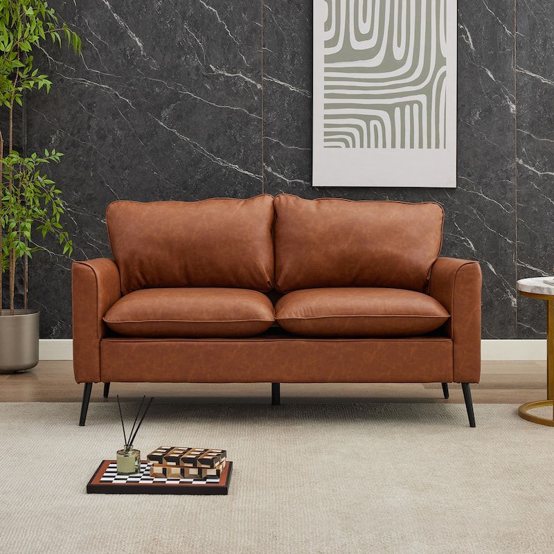 57" Faux leather Loveseat Sofa with Metal Legs