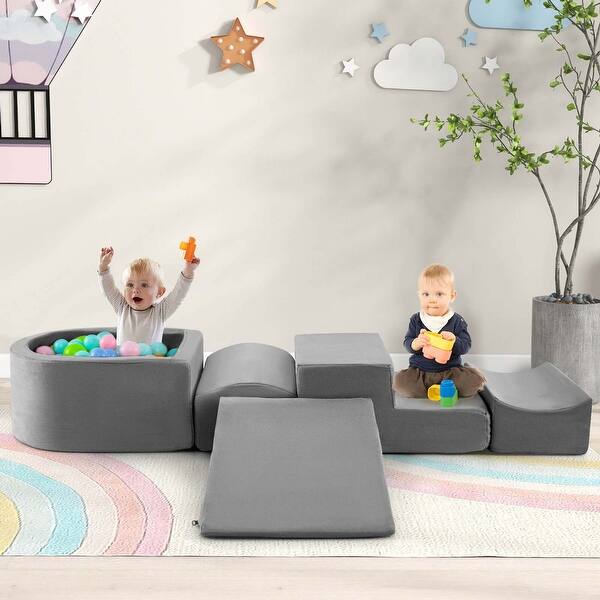 slide 2 of 7, 5 PCS Soft Foam Climbing Blocks Washable Playground Set w/Ball Pit