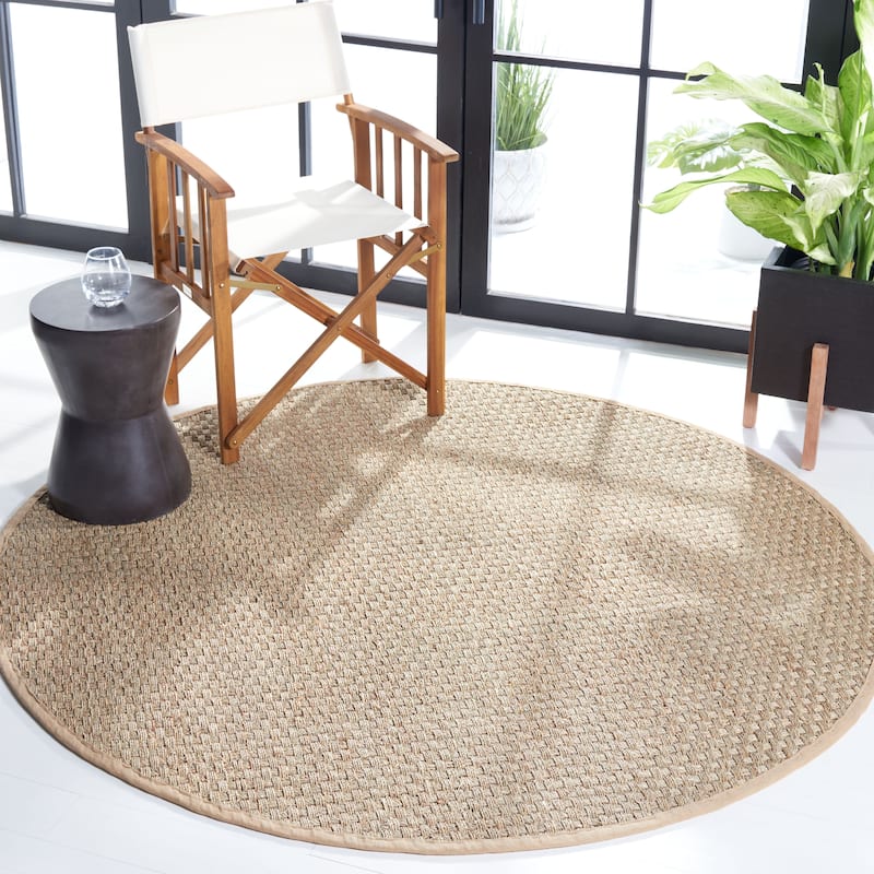 SAFAVIEH Natural Fiber Marina Basketweave Seagrass Rug - 7' x 7' Round - Natural/Beige