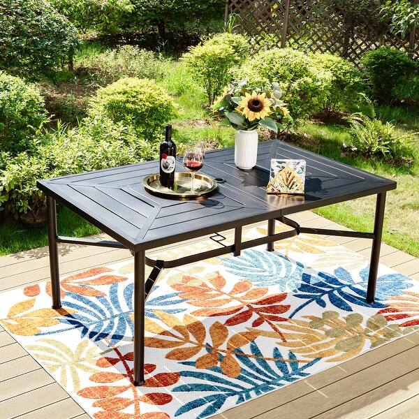 slide 2 of 17, Outdoor Metal Dining Table Rectangle with Umbrella Hole for 6 People Black