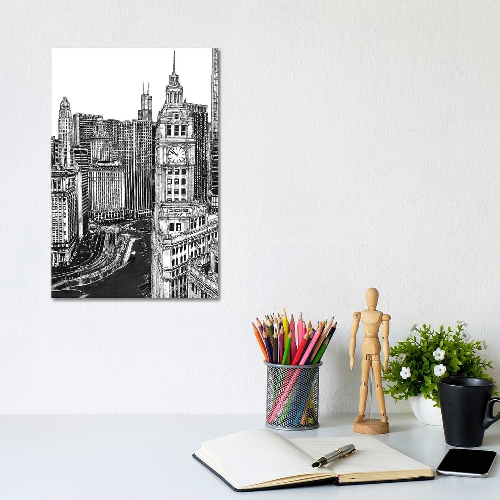 iCanvas "Chicago Cityscape in Black & White" by Melissa Wang Canvas Print