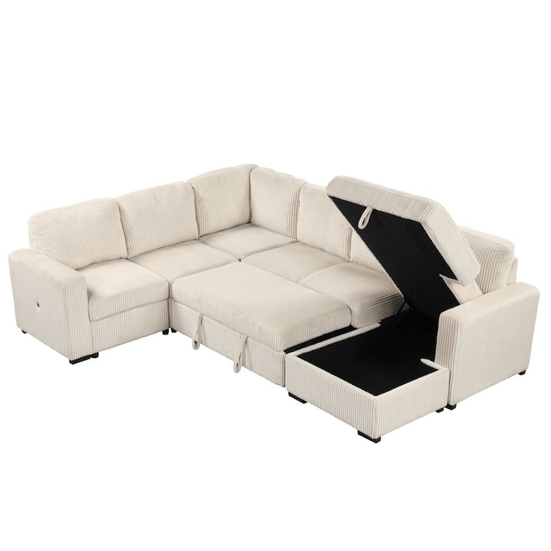 U-shaped Corduroy Combination Corner Sofa with Storage Lounge Chair