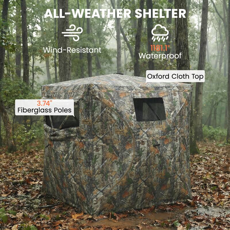 Outsunny Hunting Blind for 2 Person, See Through Pop Up Blind with 270-Degree View, Windows