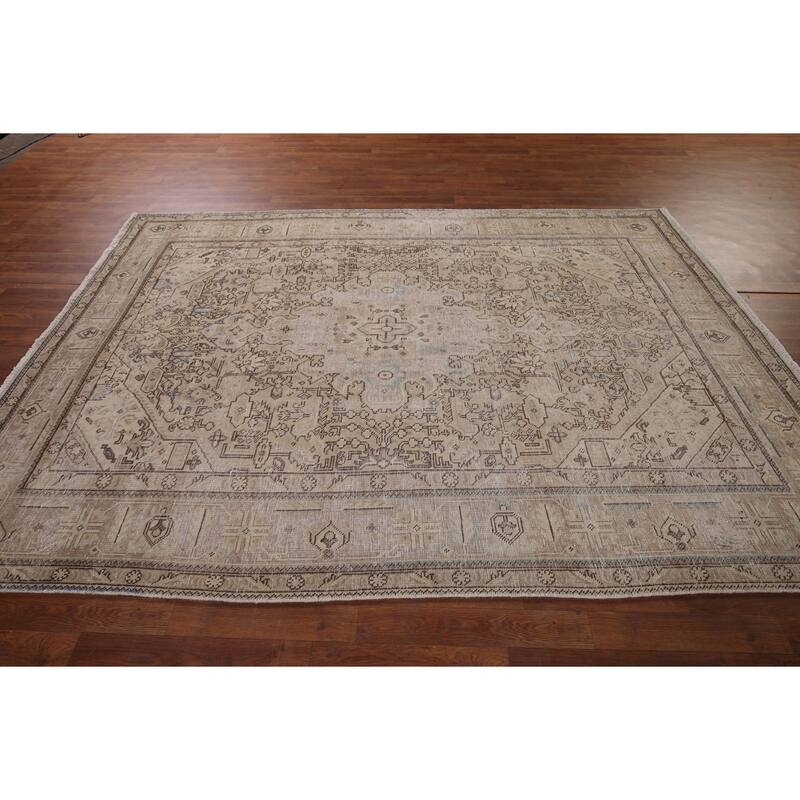 Distressed Tabriz Persian Vintage Area Rug Hand-Knotted Wool Carpet - 6'4" x 9'2"