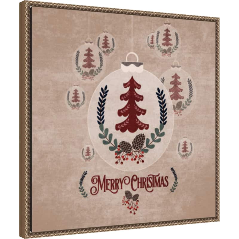 Christmas Ornament by Emel Tunaboylu (22 x 22 in.), Framed Canvas Wall Art Print - Sylvie Beaded Dark Gold