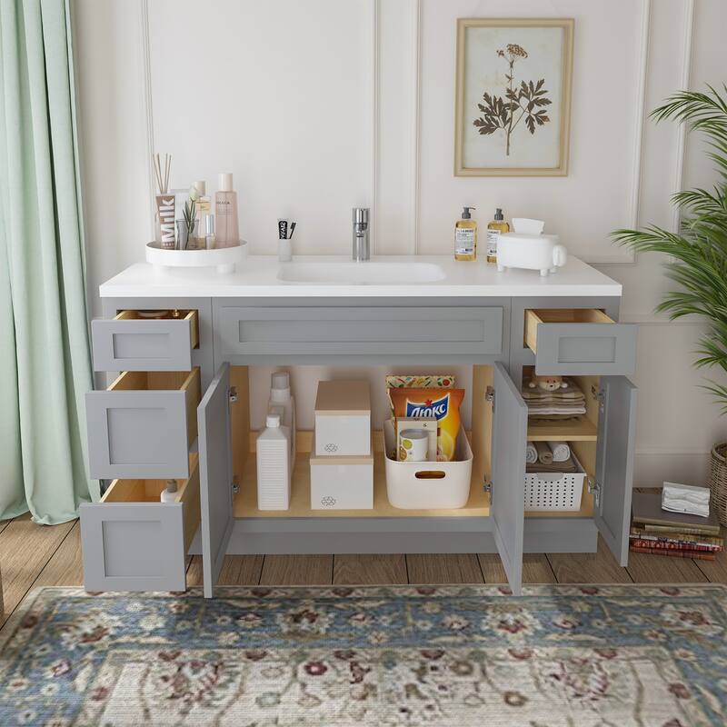 Vanity Art 54" Oak Freestanding Bathroom Vanity Cabinet without Top