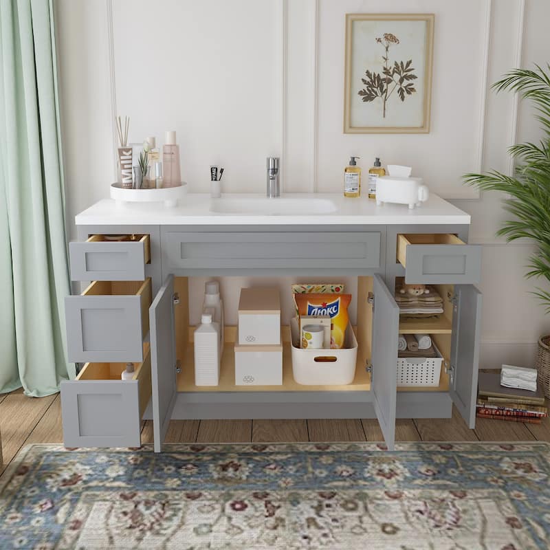 Vanity Art 57" Oak Freestanding Bathroom Vanity Cabinet without Top