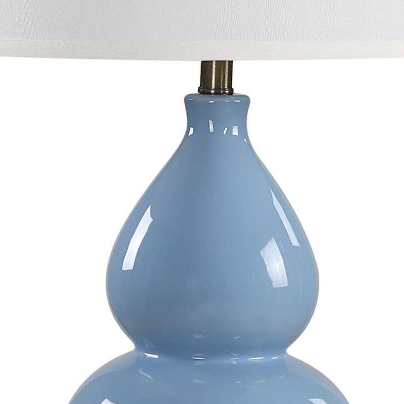 Roe Table Lamp, White Linen Shade, Blue Gourd Ceramic Body, 26 Inch