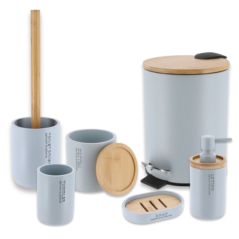 Bathroom Accessories with Natural Accents, Modern 6-piece Set