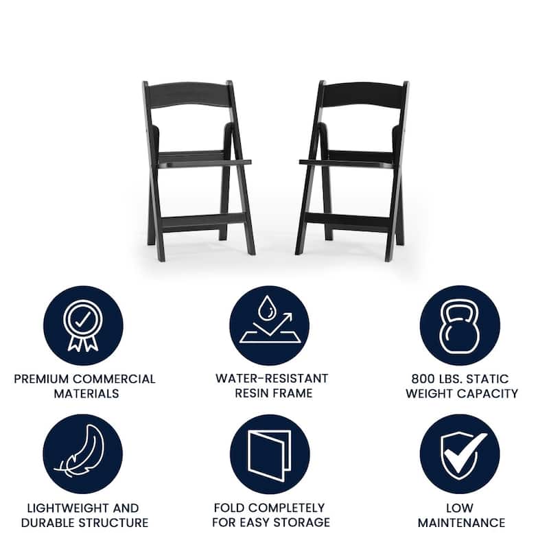 2 Pack 1000 lb. Capacity White Resin Folding Chair with Slatted Seat - 18"D x 17.5"W x 30.75"H