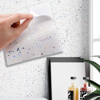 Walplus Terrazzo Holographic Glitter White Wall Peel and Stick Backsplash Tile Sticker