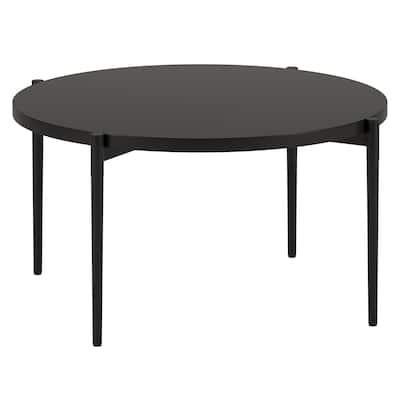 32" Round Black Metal Coffee Table Modern Minimalist Steel Table for Living Room or Lounge - 32"L x 32"W x 16"H