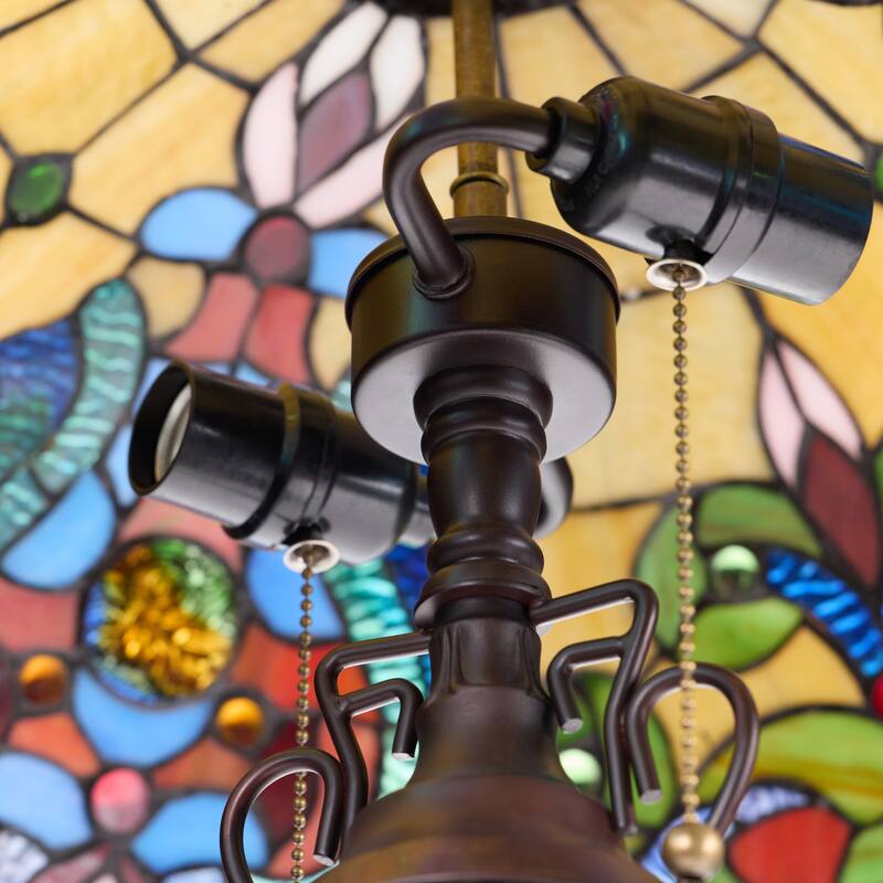 River of Goods Double Lit Stained Glass 24-Inch Table Lamp - 17" x 17" x 24"