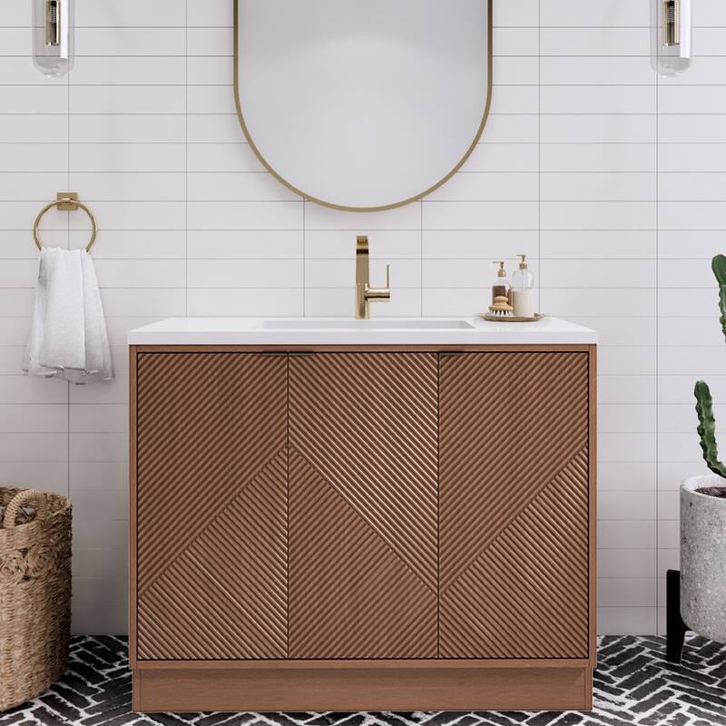 Milano 42" Freestanding (L) Bathroom Vanity with White Acrylic Sink - 41.73" x 19.49" x 35.46'' - Brown