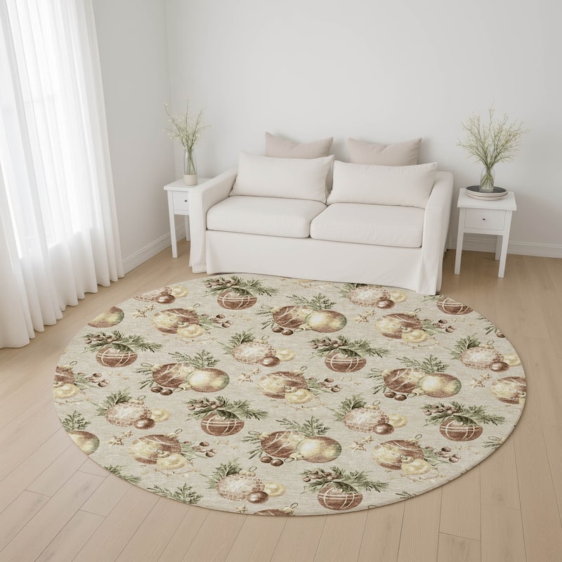 Premium Washable Super Soft Holiday Ornament Mayfield Rug - Beige - 8' x 8'