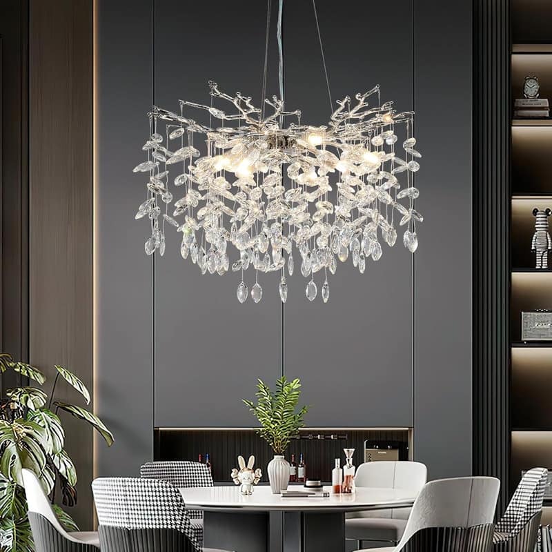 KAYLA 23.6" 9-Lights Gold Luxury Crystal Globe Chandelier, Modern Branch Chandelier for Dinning Room, Kitchen, Living Room - Silver