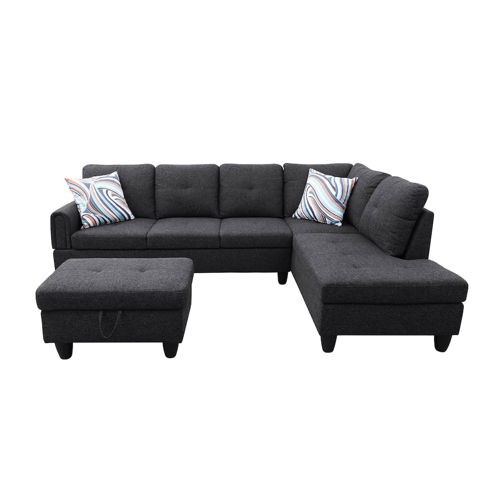 Black Grey Linen Living Room Sofa Set