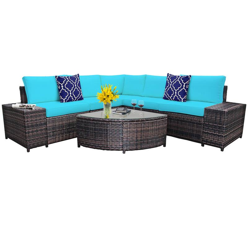 Gymax 6PCS Wicker Furniture Sectional Sofa Set w/ Cushions Turquoise - See details