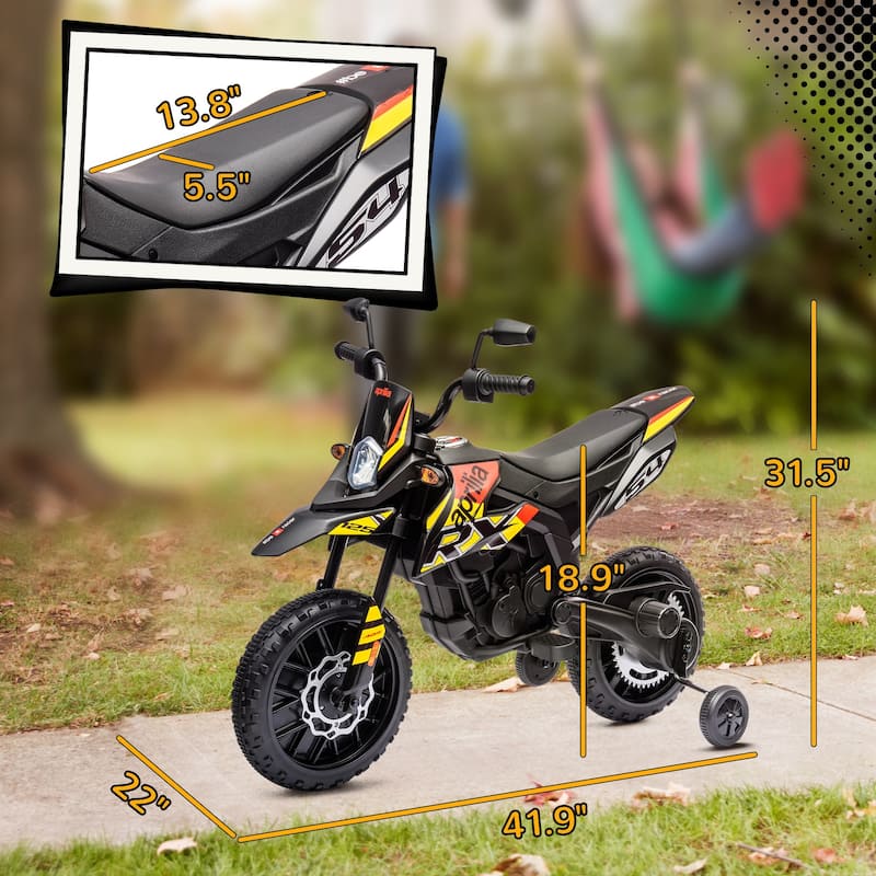 12V Electric Kids Motorcycle with Training Wheels, LED Light, Music, USB, 3.7 mph for Boys & Girls