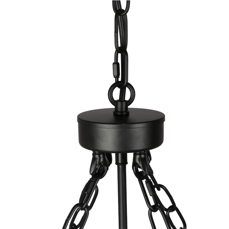 Farmhouse 4-Light Wood Drum Chandeliers Rustic Cage Pendant Light for Kitchen Island - 19" D x 18" H