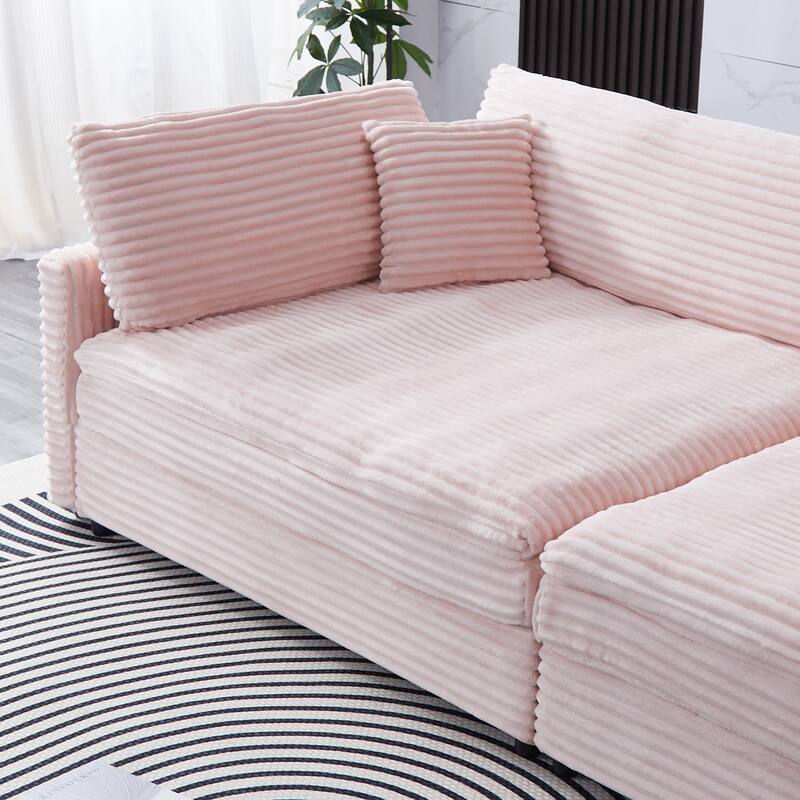 The 112-Inch Corduroy Sofa,With Two Throw Pillows And Four Backrests