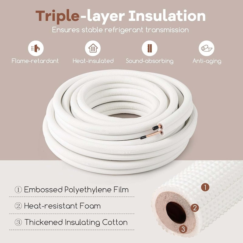 25/50 FT Mini Split Line Set PE Insulated Coil Line Extension Set