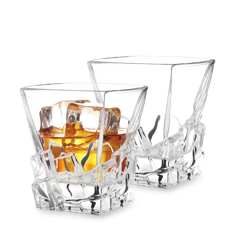 Berkware Lowball Whiskey Glasses - Modern Square Top Design - Set of 2