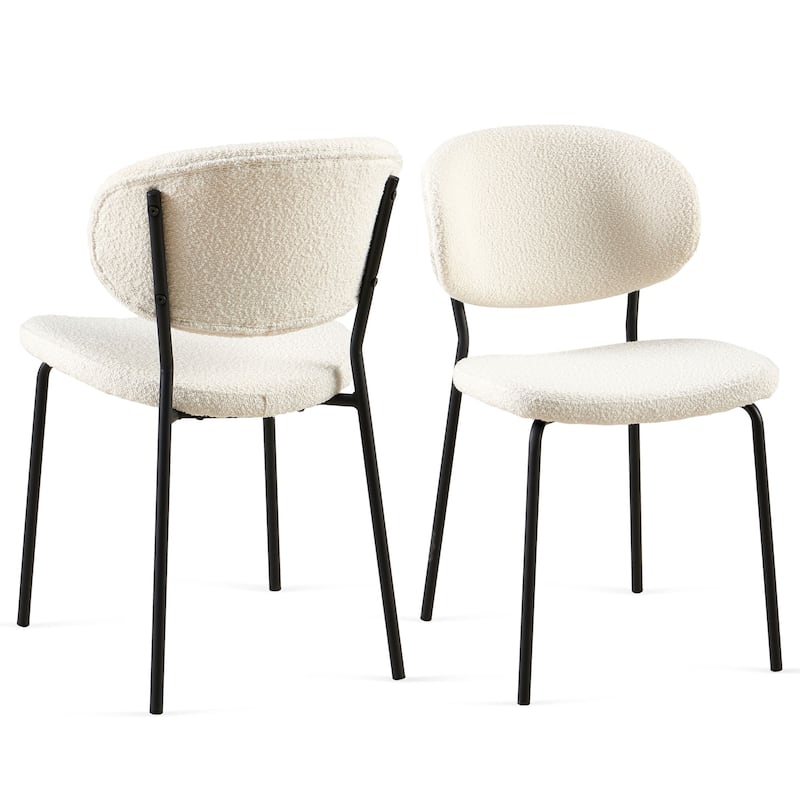 Boucle Fabric Dining Chairs Set of 2,Dining Chairs with Metal Legs for Dining Room, Kitchen, Living Room