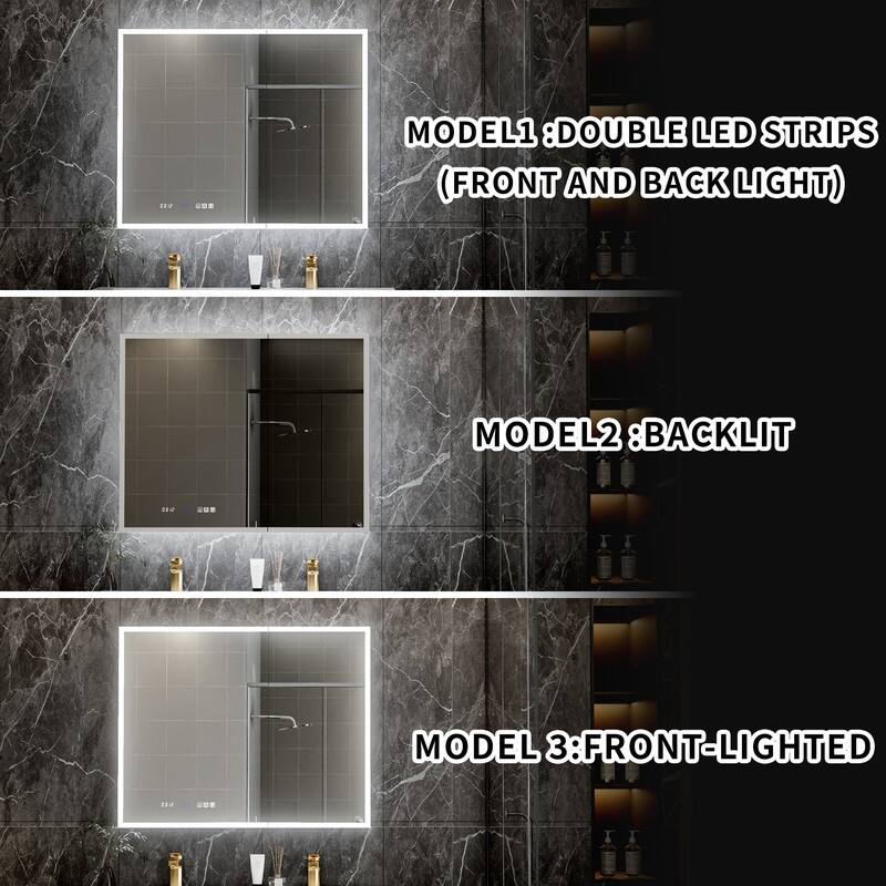 MEDUNJESS Double Opening Frameless Bathroom Mirror Cabinet with Defogging