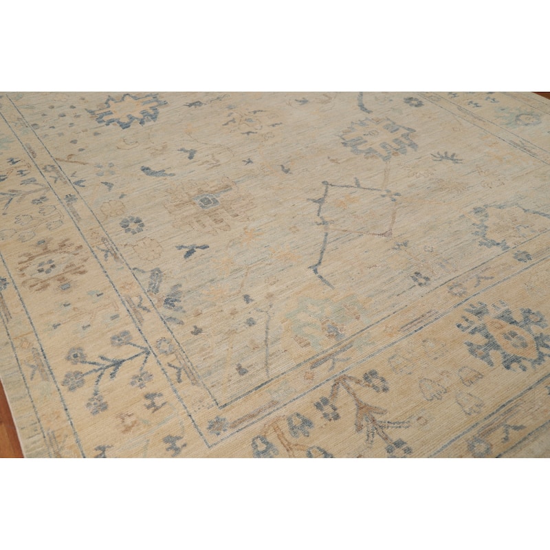 Floral Beige Vegetable Dye Oushak Turkish Rug Hand-Knotted Wool Carpet - 8'1"x 10'2"