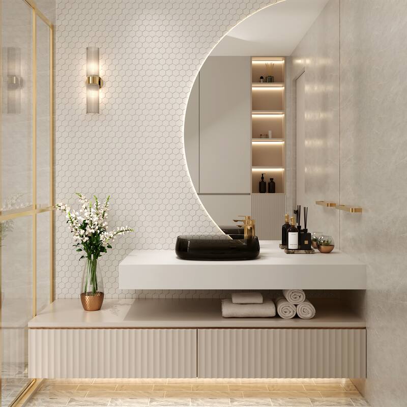 Transparent Resin Vessel Bathroom Sink Included Pop-up Drain and Drain Hose, Modern Above Counter Wash Basin with Center Drain