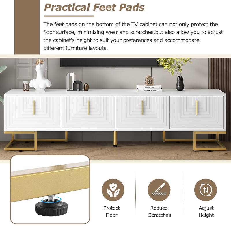 ON-TREND Modern TV Stand with Metal Legs and Gold Handles for TVs Up to 80''