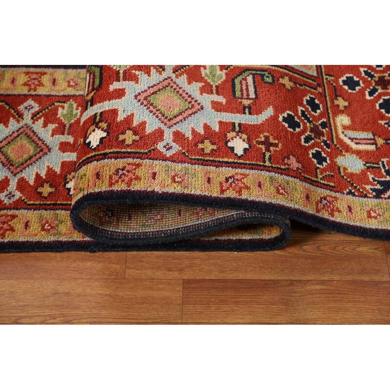 Blues & Orange Heriz Serapi Indian Area Rug Hand-Knotted Wool Carpet - 8'11"x 11'10"