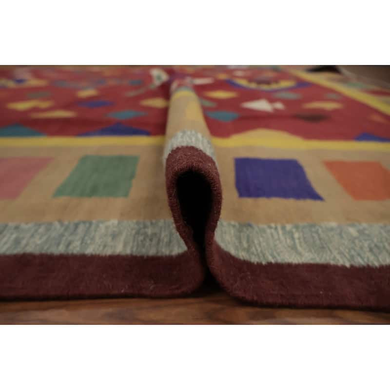 Hand Woven Oriental 100% Wool Carpet Southwestern Tribal Red Kilim Area Rug - 9' 10'' X 8' 2''