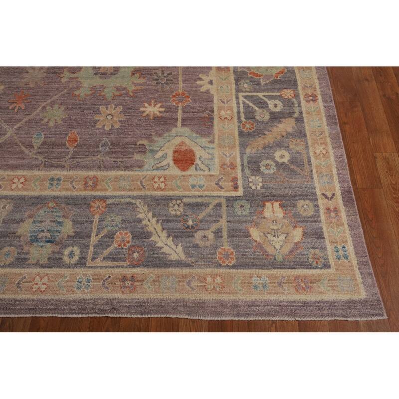 Floral Vegetable Dye Oushak Turkish Rug Hand-Knotted Brown Wool Carpet - 8'9"x 11'9"