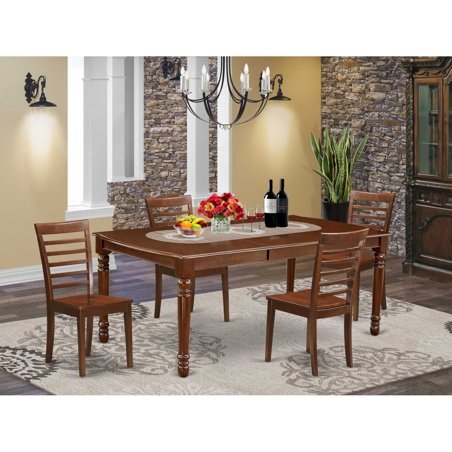 Rectangle Dining Table Set 5pc - 60x78 Inch Table with 4 Wood Chairs - Old World Style