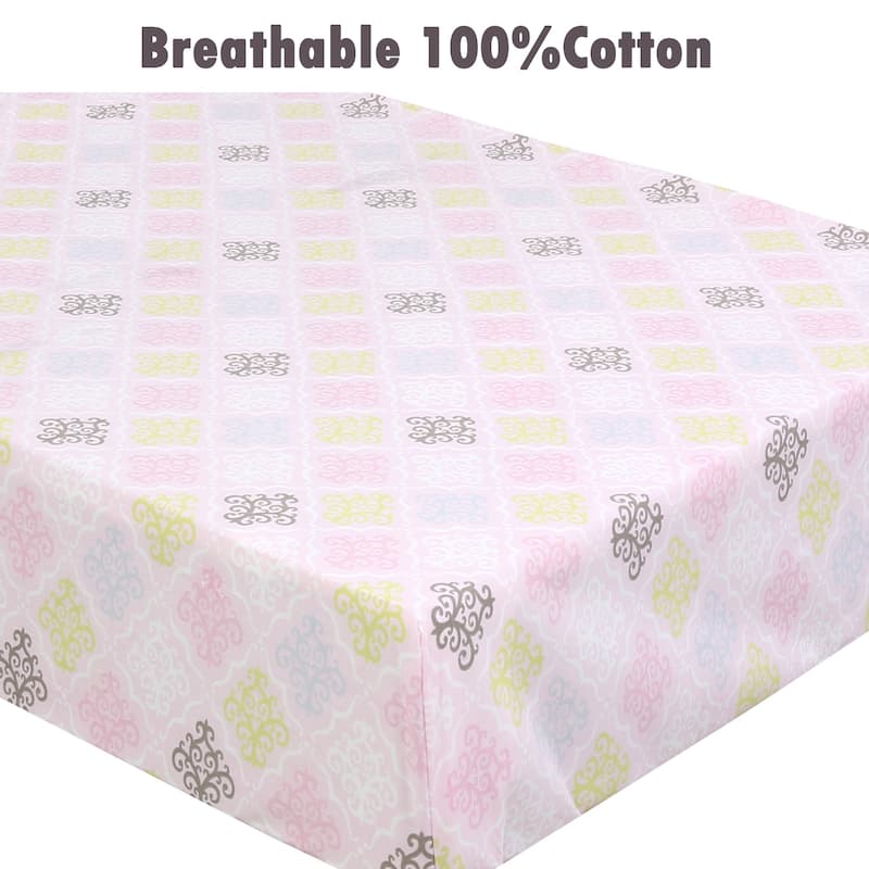 Princess Flower Butterfly Ladybug Animals Dot Girls Pink Purple Cotton Toddler/Baby Crib Child Fitted Sheet Set (Pack of 3)