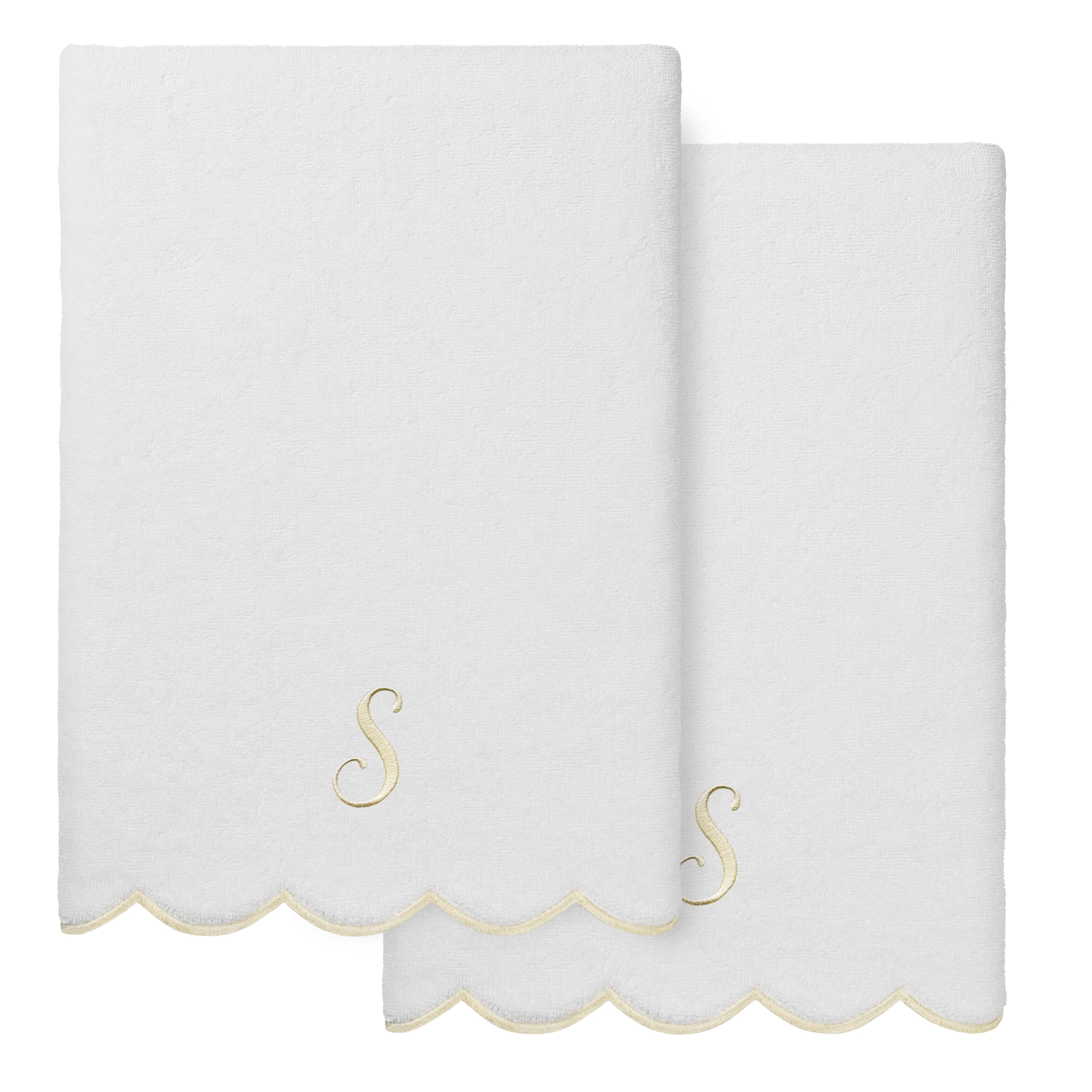 Authentic Hotel and Spa 100% Turkish Cotton Beige ADORNIA Scallop Personalized 2 Piece Bath Towel Set - 2 Bath Towels