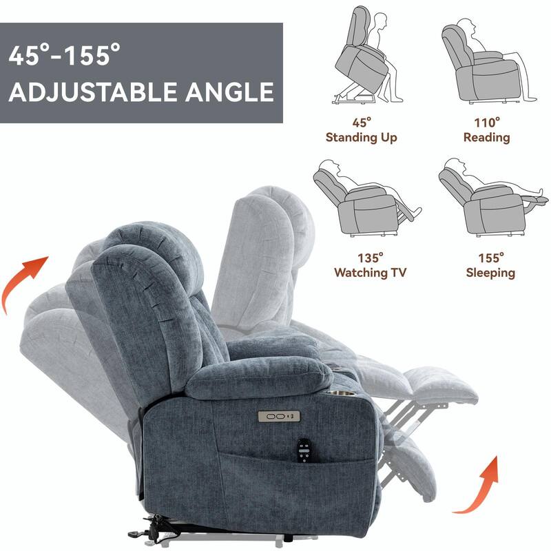 350 LBS Power Lift Recliner - Chenille, Massage, Heating, USB Ports