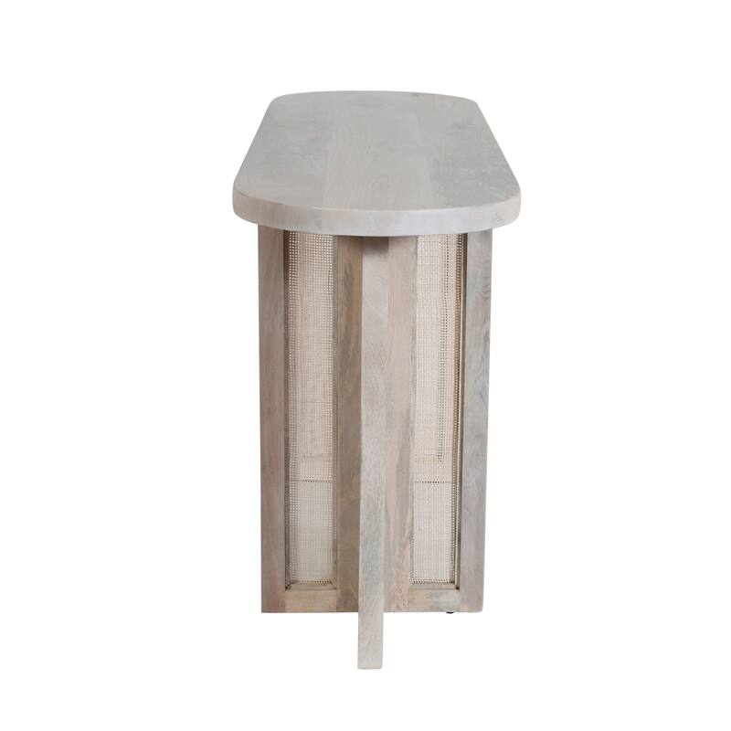 Sevita Handcrafted Oval White Washed Wood and Cane Console Table - 57" W x 17" D x 30" H