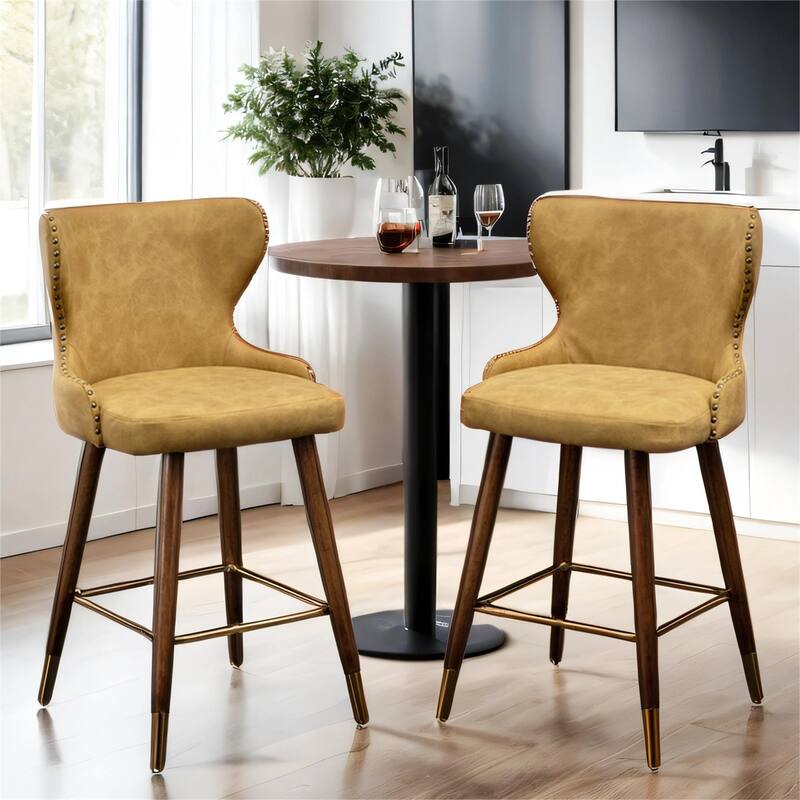 Modern Faux Leather Tufted Nailhead Trim Counter Stool Set of 2
