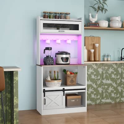 Moasis Farmhouse Kitchen Bakers Rack with Storage Shelves Microwave Oven Stand