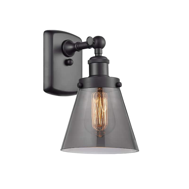 Innovations Lighting Small Cone 6" Wide Bathroom Sconce - Matte Black / Plated Smoke