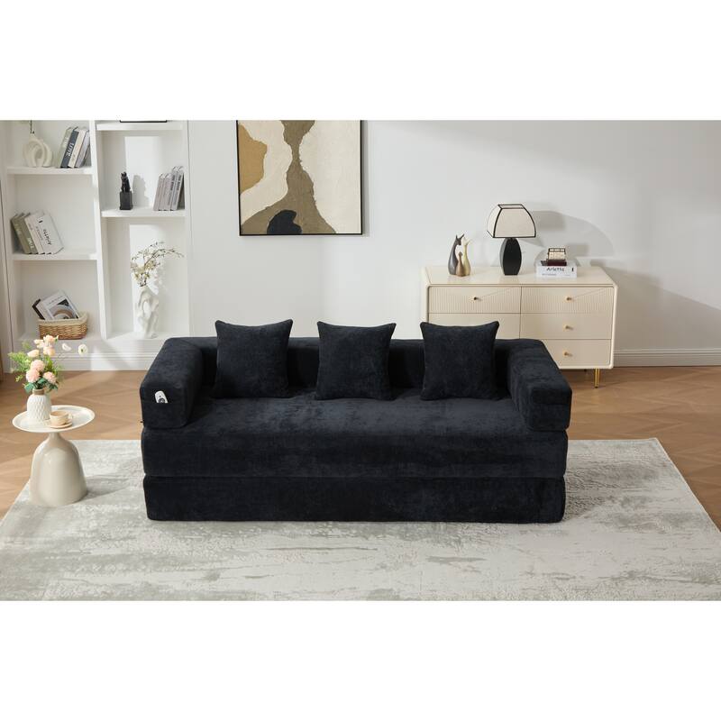 Queen Foldable Sofa Bed, 6-in-1 Convertible Sleeper Sofa with Mattress, Chaise Lounge Loveseat with Removable Cover