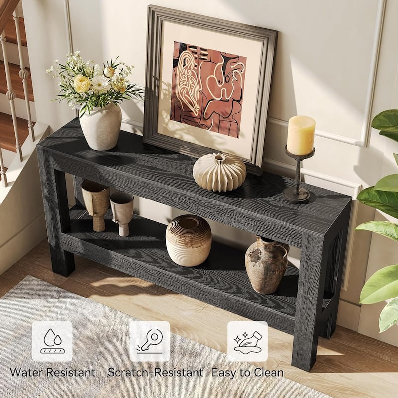 62.99 Inches Long Wood Console Table, 2 Tiers Entryway Table Sofa Table
