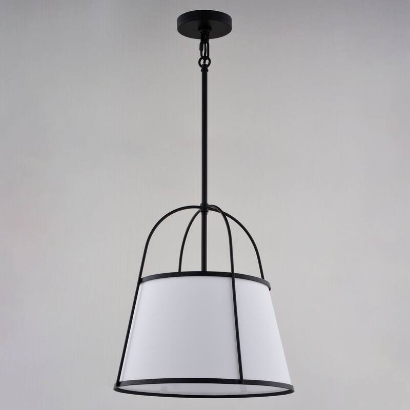 Marion 1-Light Mid-Century Modern Cone Pendant with White Fabric Shade, Adj Ht Ceiling Chandelier Dining Room Fixture