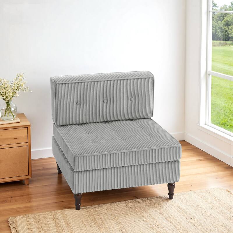 32.57" W Upholstered Corduroy Armless Accent Chair - Light Grey