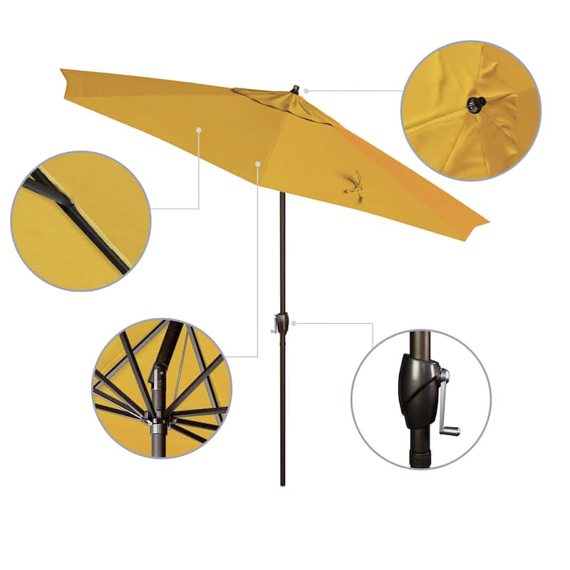California Umbrella 9' Round Crank Lift Auto Tilt 8 Rib Aluminum Patio Umbrella, Bronze Finish Olefin
