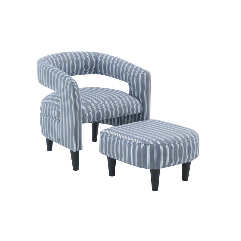 Modern Striped Accent Barrel Chair with Ottoman Set